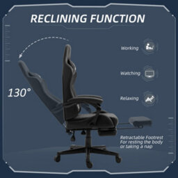 Viokef Vinsetto Racing Gaming Chair With Swivel Wheel, Footrest, Pu Leather Recliner Gamer Desk For Home Office, Black - thumbnail 5