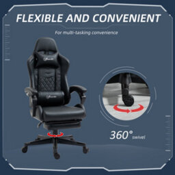Viokef Vinsetto Racing Gaming Chair With Swivel Wheel, Footrest, Pu Leather Recliner Gamer Desk For Home Office, Black - thumbnail 6