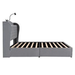 Upholstered Bed, 4Ft6 Double Bed 135X190Cm, With 4 Drawers And Lamp, 3 Usb Port+1 Type C, Multifunctional Bed, Velvet, Grey - thumbnail 5