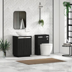 Royal Bathrooms Orion 600mm Hale Black Floor Standing Plain White Countertop Vanity Unit 2 Door With Cesar Basin & Chrome Accent Trim - thumbnail 3