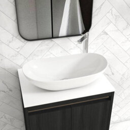 Royal Bathrooms Orion 600mm Hale Black Floor Standing Plain White Countertop Vanity Unit 2 Door With Cesar Basin & Chrome Accent Trim - thumbnail 5