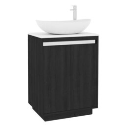 Royal Bathrooms Orion 600mm Hale Black Floor Standing Plain White Countertop Vanity Unit 2 Door With Cesar Basin & Chrome Accent Trim - thumbnail 6