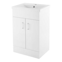 FNX Bathrooms Modern 500mm Gloss White Two-Door Soft-Close Vanity Unit & Ceramic Basin With Tap & Waste Set - thumbnail 2