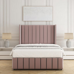 Bsspoke Zoe Divan Bed Set Pink Plush With 54Inch Wingedback Headboard & Footboard  Mattress & No Drawers In All Sizes - thumbnail 1