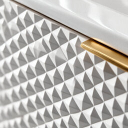 Bathroom City Elvia 600mm White & Gold Vanity Unit With Basin - Diamond Front Bathroom Furniture, 2 Soft-Close Drawers - Gold Handle - thumbnail 4