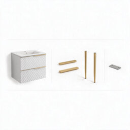 Bathroom City Elvia 600mm White & Gold Vanity Unit With Basin - Diamond Front Bathroom Furniture, 2 Soft-Close Drawers - Gold Handle - thumbnail 6