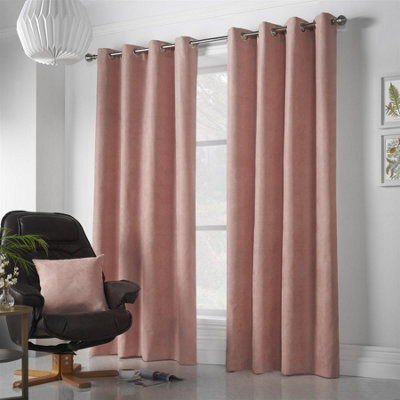 Luxury Living Velvet Chenille Eyelet Curtains Ready Made Pair Blush - image 1