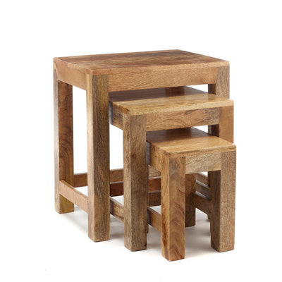 Elm Home And Garden Solid Light Brown Wood Nest Of 3 Three Tables H50 X W45 X D34Cm - image 1