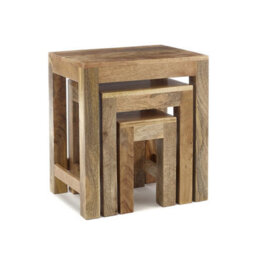 Elm Home And Garden Solid Light Brown Wood Nest Of 3 Three Tables H50 X W45 X D34Cm - thumbnail 2