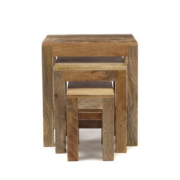 Elm Home And Garden Solid Light Brown Wood Nest Of 3 Three Tables H50 X W45 X D34Cm - thumbnail 3
