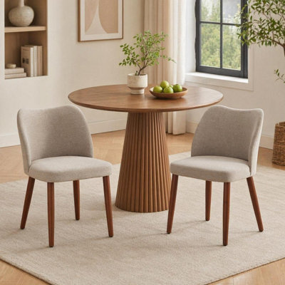 London Boutique Set Of 2 Linen Fabric Dining Chair With Wood Legs (W)47Cm (D)51Cm (H)78Cm - Khaki - image 1