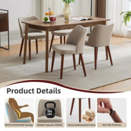 London Boutique Set Of 2 Linen Fabric Dining Chair With Wood Legs (W)47Cm (D)51Cm (H)78Cm - Khaki - thumbnail 4