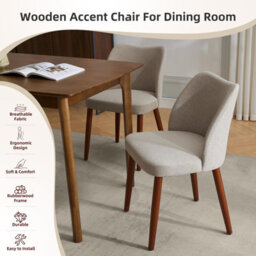 London Boutique Set Of 2 Linen Fabric Dining Chair With Wood Legs (W)47Cm (D)51Cm (H)78Cm - Khaki - thumbnail 5
