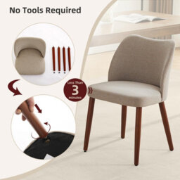London Boutique Set Of 2 Linen Fabric Dining Chair With Wood Legs (W)47Cm (D)51Cm (H)78Cm - Khaki - thumbnail 6