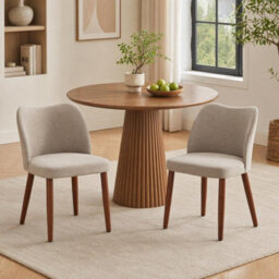 London Boutique Set Of 2 Linen Fabric Dining Chair With Wood Legs (W)47Cm (D)51Cm (H)78Cm - Khaki