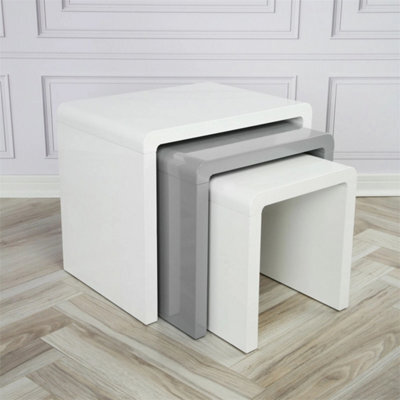 Set Of 3 White Grey Side End Living Room Furniture Nest Of Tables - image 1