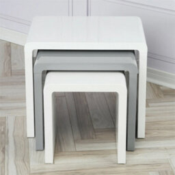 Set Of 3 White Grey Side End Living Room Furniture Nest Of Tables - thumbnail 3