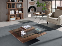 Angel Cerda Elegant Square Tempered Glass And Walnut Coffee Table - thumbnail 2