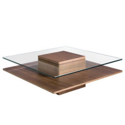 Angel Cerda Elegant Square Tempered Glass And Walnut Coffee Table