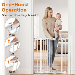 Costway 198 Cm Extra Wide Configurable Baby Gate 3-Panel Indoor Wood Metal Pet Gate - thumbnail 5