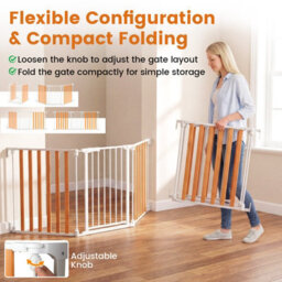 Costway 198 Cm Extra Wide Configurable Baby Gate 3-Panel Indoor Wood Metal Pet Gate - thumbnail 4