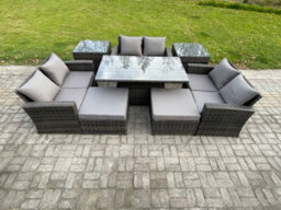 Fimous Wicker Rattan Garden Furniture Set Height Adjustable Rising Lifting Table Sofa Dining Set With Double Seat Sofa - thumbnail 2