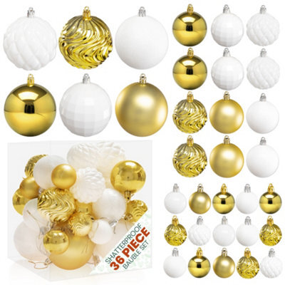 Pelle & Sol Christmas Bauble Set 36-Piece, Gold-White Shatterproof Glitter, Disco Ball & Swirl Ornaments For Christmas Tree - image 1