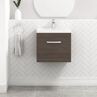 Royal Bathrooms Turin Grey Elm 500mm Wall Hung Vanity Unit 1 Drawer With Mid-Edge Basin Sink - image 1