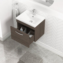 Royal Bathrooms Turin Grey Elm 500mm Wall Hung Vanity Unit 1 Drawer With Mid-Edge Basin Sink - thumbnail 3
