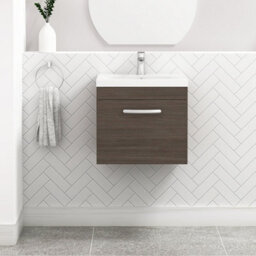 Royal Bathrooms Turin Grey Elm 500mm Wall Hung Vanity Unit 1 Drawer With Mid-Edge Basin Sink - thumbnail 1
