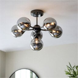 Loops 2 Pack Black Chrome Semi Flush Low Ceiling Light - Smoked Mirror Multi Arm Glass - 6 X 3W Led G9 - thumbnail 3