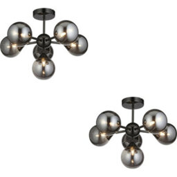 Loops 2 Pack Black Chrome Semi Flush Low Ceiling Light - Smoked Mirror Multi Arm Glass - 6 X 3W Led G9 - thumbnail 1
