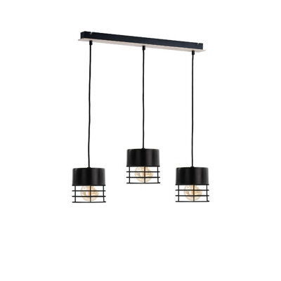 Luminosa Lighting Luminosa Casa Bar Pendant Ceiling Light Black, Wood, 60Cm, 3X E27