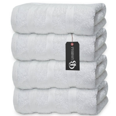 Casabella Premium Quality 4 White Hand Towels 100% Combed Cotton 650 Gsm Quick Dry Hand Towels Set 50X90 Cm - image 1