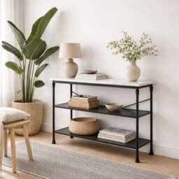 Wyld Haus Lola Marble Effect Console Table, 2 Shelves, 1100 X 400 X 800 mm - thumbnail 1