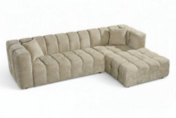 Large Tufted Chenille L Shaped Beige Corner Sofa Lugano With Right Hand Chaise - Room Delivery - thumbnail 4