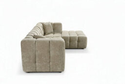 Large Tufted Chenille L Shaped Beige Corner Sofa Lugano With Right Hand Chaise - Room Delivery - thumbnail 5