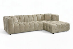 Large Tufted Chenille L Shaped Beige Corner Sofa Lugano With Right Hand Chaise - Room Delivery - thumbnail 3