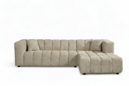 Large Tufted Chenille L Shaped Beige Corner Sofa Lugano With Right Hand Chaise - Room Delivery - thumbnail 2
