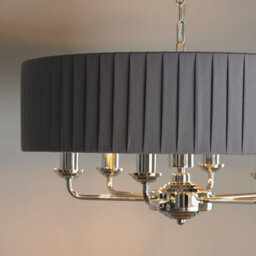 Ceiling Pendant Light - Bright Nickel & Charcoal Fabric - 6 X 40W E14 - E10245 - thumbnail 2