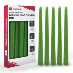 Haltons 50 Pack Tapered Dinner Candles  Unscented Long Candlesticks, 7 Hour Burn Time  Clean Burning (Green) - thumbnail 1