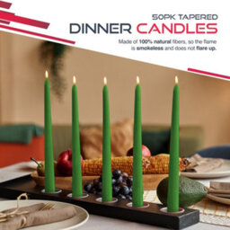 Haltons 50 Pack Tapered Dinner Candles  Unscented Long Candlesticks, 7 Hour Burn Time  Clean Burning (Green) - thumbnail 3