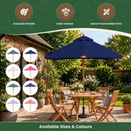 Garden Market Place The Garden Marketplace Premium 3M Hardwood Garden Parasol Umbrella Navy Blue - thumbnail 7
