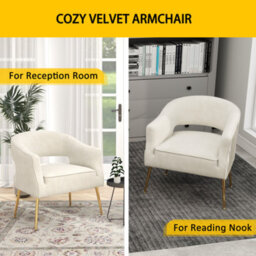 Seynar  Beige Velvet Striped Barrel Accent Chair, Upholstered Bucket Armchair For Living Room Or Office - thumbnail 5