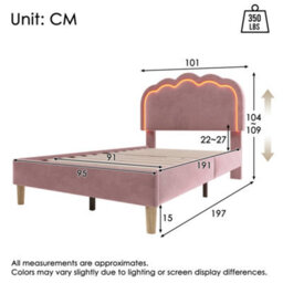 Upholstered Bed, 3Ft 90X190Cm Single Bed With Led,teen Bed For Bedroom And Guest Room, Pink, Velvet Material, Without Mattress. - thumbnail 3