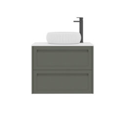 Royal Bathrooms Royal Bathroom Elmore 700mm Matt Green Wall Mounted Bathroom Vanity Unit 2 Drawer Plain White Worktop With Milan Basin - thumbnail 7