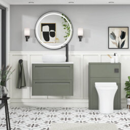 Royal Bathrooms Royal Bathroom Elmore 700mm Matt Green Wall Mounted Bathroom Vanity Unit 2 Drawer Plain White Worktop With Milan Basin - thumbnail 5