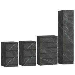 Zita 4Pc Grey Marble Effect Bedroom Set - 1-Door Wardrobe, Tall Chest & 2 Bedside Tables, Stylish Modern Storage Furniture - thumbnail 6