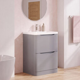 Balterley Dunwood Contemporary 2 Drawer Floor Standing Vanity Unit With Basin, Satin Grey, 600mm - thumbnail 3