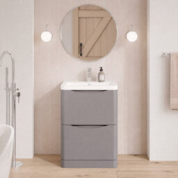 Balterley Dunwood Contemporary 2 Drawer Floor Standing Vanity Unit With Basin, Satin Grey, 600mm - thumbnail 2